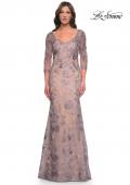 Picture of: Long Fitted Lace Dress with V Neckline and Sheer Sleeves in Dusty Lilac, Style: 30130, Detail Picture 1