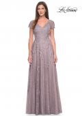 Picture of: A-Line Dress with Lace Applique and Sheer Short Sleeves in Dusty Lilac, Style: 30168, Detail Picture 1