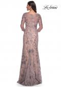 Picture of: Long Fitted Lace Dress with V Neckline and Sheer Sleeves in Dusty Lilac, Style: 30130, Detail Picture 2