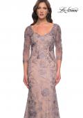 Picture of: Long Fitted Lace Dress with V Neckline and Sheer Sleeves in Dusty Lilac, Style: 30130, Detail Picture 5