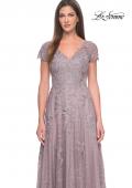 Picture of: A-Line Dress with Lace Applique and Sheer Short Sleeves in Dusty Lilac, Style: 30168, Detail Picture 5