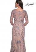 Picture of: Long Fitted Lace Dress with V Neckline and Sheer Sleeves in Dusty Lilac, Style: 30130, Detail Picture 6