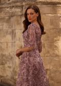 Picture of: Tea Length Embroidered Dress with Sheer Sleeves, Style: 27971, Detail Picture 2