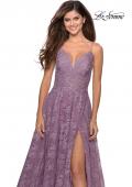 Picture of: Floral A-line Prom Gown with Sheer Bodice and Pockets in Dusty Lilac, Style: 28386, Detail Picture 3