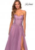 Picture of: Strapless Beaded Prom Gown with Slit and Pockets in Dusty Lilac, Style 28603, Detail Picture 6