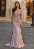 Picture of: Floral Embroidered V-Neck Evening Gown in Dusty Mauve, Style: 33335, Main Picture
