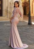 Picture of: Floral Embroidered V-Neck Evening Gown in Dusty Mauve, Style: 33335, Back Picture