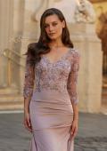 Picture of: Floral Embroidered V-Neck Evening Gown in Dusty Mauve, Style: 33335, Detail Picture 5