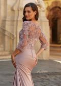 Picture of: Floral Embroidered V-Neck Evening Gown in Dusty Mauve, Style: 33335, Detail Picture 6