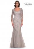 Picture of: Mermaid Tulle and Lace Dress with Illusion Sleeves in Dusty Mauve, Style: 30200, Main Picture