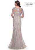Picture of: Mermaid Tulle and Lace Dress with Illusion Sleeves in Dusty Mauve, Style: 30200, Back Picture