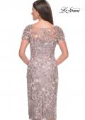Picture of: Knee Length Beaded Lace Mother of the Bride Dress in Dusty Mauve, Style: 31775, Back Picture