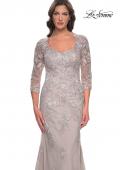 Picture of: Mermaid Tulle and Lace Dress with Illusion Sleeves in Dusty Mauve, Style: 30200, Detail Picture 1