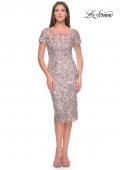 Picture of: Knee Length Beaded Lace Mother of the Bride Dress in Dusty Mauve, Style: 31775, Detail Picture 1