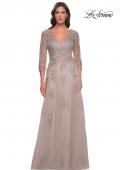 Picture of: Tulle and Lace A-Line Dress with V Neckline in Dusty Mauve, Style: 30398, Detail Picture 3