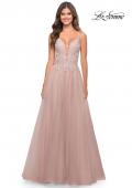 Picture of: A Line Tulle Gown with Lace Bodice and V Back in Dusty Mauve, Style: 31507, Detail Picture 8