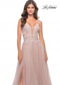 Picture of: A Line Tulle Gown with Lace Bodice and V Back in Dusty Mauve, Style: 31507, Detail Picture 13