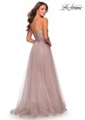 Picture of: Strapless Tulle Gown with Floral Embellishments in Dusty Mauve, Style: 28586, Back Picture