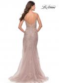 Picture of: Lace Long Dress with High Side Slit and V Neckline in Dusty Mauve, Style: 31126, Back Picture