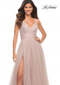 Picture of: A-line Tulle Gown with V Neckline and Pockets in Dusty Mauve, Detail Picture 1