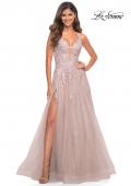 Picture of: Tulle A-line Dress with Jeweled Lace Appliques in Dusty Mauve, Detail Picture 1