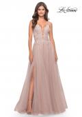 Picture of: A Line Tulle Gown with Lace Bodice and V Back in Dusty Mauve, Style: 31507, Detail Picture 1
