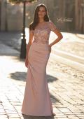 Picture of: Embroidered Illusion Bodice Gown with Ruched Jersey Skirt in Dusty Pink, Style: 32737, Main Picture