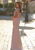 Picture of: Embroidered Illusion Bodice Gown with Ruched Jersey Skirt in Dusty Pink, Style: 32737, Back Picture