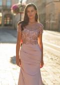 Picture of: Embroidered Illusion Bodice Gown with Ruched Jersey Skirt in Dusty Pink, Style: 32737, Detail Picture 1