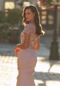 Picture of: Embroidered Illusion Bodice Gown with Ruched Jersey Skirt in Dusty Pink, Style: 32737, Detail Picture 2