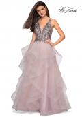 Picture of: Cascading Tulle Prom Dress with Rhinestone Bodice in Dusty Pink, Style: 27649, Main Picture