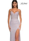Picture of: Rhinestone Net Jersey Ruched Dress with Corset Top in Dusty Pink, Style: 32753, Detail Picture 15