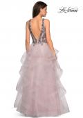 Picture of: Cascading Tulle Prom Dress with Rhinestone Bodice in Dusty Pink, Style: 27649, Back Picture