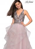 Picture of: Cascading Tulle Prom Dress with Rhinestone Bodice in Dusty Pink, Style: 27649, Detail Picture 1