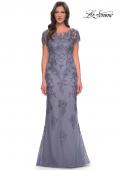 Picture of: Lace and Net Fitted Long Mother of the Bride Dress in Dusty Purple, Style: 29792, Main Picture