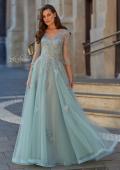 Picture of: Beaded Lace Tulle A-Line Gown with Sheer Sleeves in Dusty Sage, Style: 33536, Main Picture