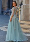 Picture of: Beaded Lace Tulle A-Line Gown with Sheer Sleeves in Dusty Sage, Style: 33536, Back Picture