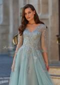 Picture of: Beaded Lace Tulle A-Line Gown with Sheer Sleeves in Dusty Sage, Style: 33536, Detail Picture 3