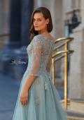 Picture of: Beaded Lace Tulle A-Line Gown with Sheer Sleeves in Dusty Sage, Style: 33536, Detail Picture 4