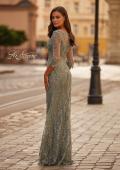 Picture of: Unique Lace Gown with Square Neckline and Illusion Sleeves in Dusty Sage, Style: 31909, Back Picture