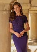 Picture of: Short Sleeve Lace Bodice Evening Gown in Eggplant, Style: 33331, Detail Picture 7