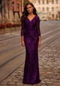 Picture of: Chic Stretch Lace Evening Dress with Ruching and V Neckline in Eggplant, Style: 32491, Main Picture