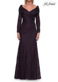 Picture of: Lace Long Sleeve V-Neck Evening Gown in Eggplant, Style: 33333, Detail Picture 8