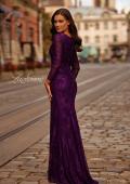 Picture of: Chic Stretch Lace Evening Dress with Ruching and V Neckline in Eggplant, Style: 32491, Back Picture