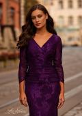 Picture of: Chic Stretch Lace Evening Dress with Ruching and V Neckline in Eggplant, Style: 32491, Detail Picture 1