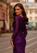 Picture of: Chic Stretch Lace Evening Dress with Ruching and V Neckline in Eggplant, Style: 32491, Detail Picture 2