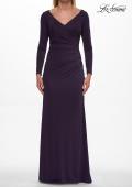 Picture of: Simple Jersey Evening Dress with Long Sleeves and Ruching in Eggplant, Style: 29184, Detail Picture 3