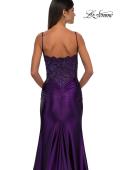 Picture of: Ruched Satin Evening Dress with Sheer Lace Top and Scallop Neckline in Eggplant , Style: 32689, Detail Picture 16