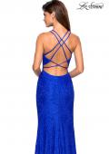 Picture of: Stretch Lace Prom Gown with Rhinestones and Slit in Electric Blue, Style: 27046, Main Picture