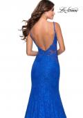 Picture of: Long Mermaid Lace Dress with Back Rhinestone Detail in Electric Blue, Style: 28355, Detail Picture 10